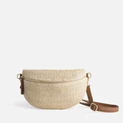 Sac-banane beige tressé et marron