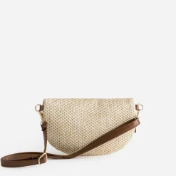 Sac-banane beige tressé et marron
