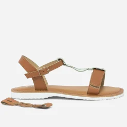 Sandale 3 en 1 camel en cuir à bride amovible
