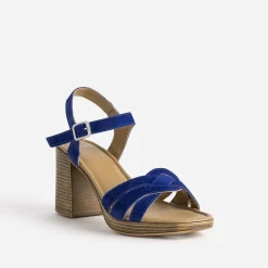 Sandale à talon bleu roi cuir velours