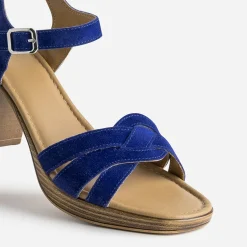 Sandale à talon bleu roi cuir velours