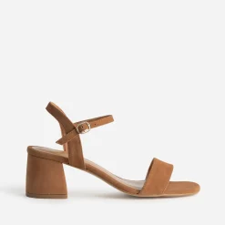 Sandale à talon camel cuir velours