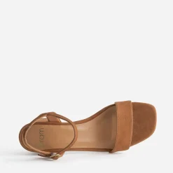 Sandale à talon camel cuir velours