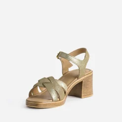 Sandale à talon dorée cuir velours