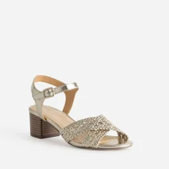 Sandale à talon dorée tressée