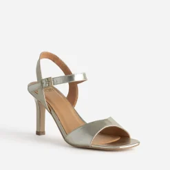 Sandale à talon fin or cuir