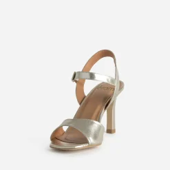 Sandale à talon fin or cuir