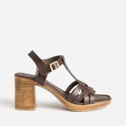 Sandale à talon marron cuir