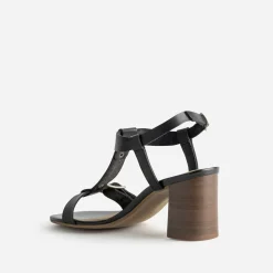 Sandale à talon noir cuir bride en T