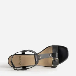 Sandale à talon noir cuir bride en T