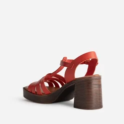 Sandale à talon orange cuir