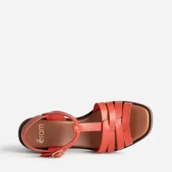 Sandale à talon orange cuir