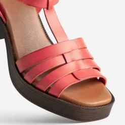 Sandale à talon orange cuir