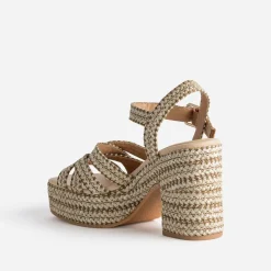 Sandale à talon TEXTO beige effet raphia