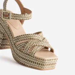 Sandale à talon TEXTO beige effet raphia