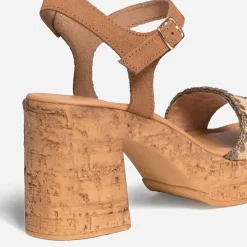 Sandale à talon TEXTO marron clair cuir velours