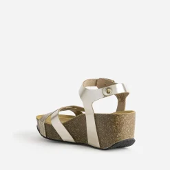 Sandale anatomique compensée dorée en cuir éco-conçu