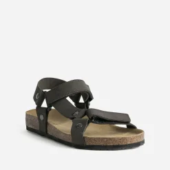 Sandale anatomique marron cuir à scratchs