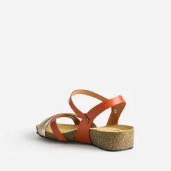 Sandale anatomique orange et dorée en cuir