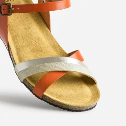 Sandale anatomique orange et dorée en cuir