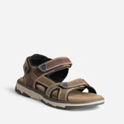 Sandale beige foncé cuir à scratchs