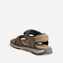 Sandale beige foncé cuir à scratchs