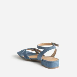 Sandale bleu cuir velours