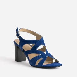Sandale bleu roi cuir velours à talon