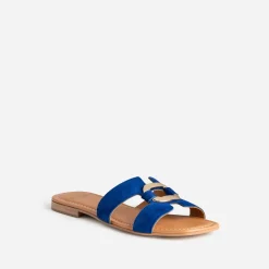Sandale bleu roi cuir velours et anneau