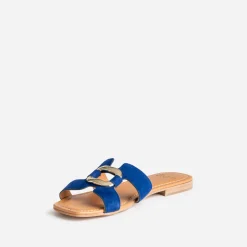 Sandale bleu roi cuir velours et anneau