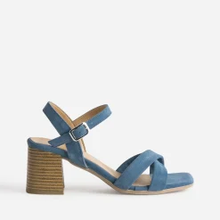 Sandale bleue cuir velours à talon