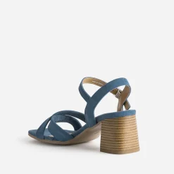 Sandale bleue cuir velours à talon