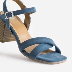 Sandale bleue cuir velours à talon