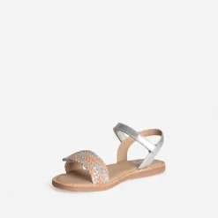 Sandale BUGGY argentée cuir détail tressage