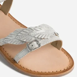 Sandale BUGGY argentée en cuir velours avec plumes