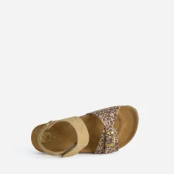 Sandale BUGGY beige cuir velours motif léopard