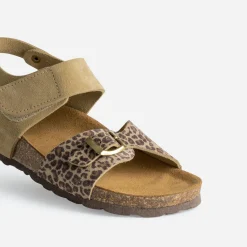 Sandale BUGGY beige cuir velours motif léopard