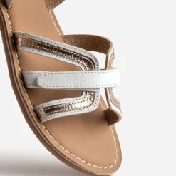 Sandale BUGGY blanche en cuir détails dorés