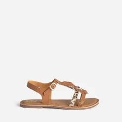Sandale BUGGY camel cuir décor plumes
