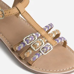 Sandale BUGGY camel en cuir brides tressées