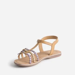 Sandale BUGGY camel en cuir brides tressées
