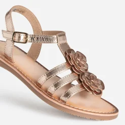 Sandale BUGGY dorée cuir détails fleurs