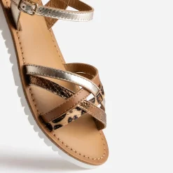 Sandale BUGGY dorée cuir et motif léopard