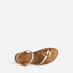 Sandale BUGGY dorée en cuir et motif léopard