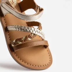 Sandale BUGGY dorée et camel en cuir