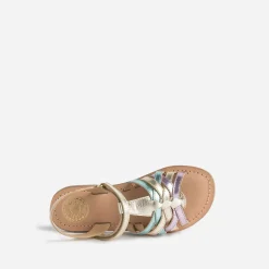 Sandale BUGGY dorée, verte et parme en cuir métallisé
