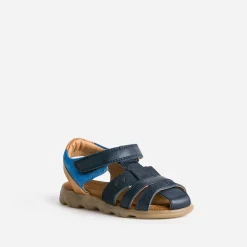Sandale BUGGY marine, bleue, camel cuir