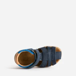 Sandale BUGGY marine, bleue, camel cuir