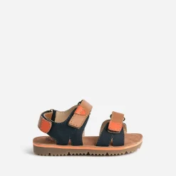 Sandale BUGGY marine, marron et orange en cuir
