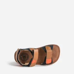 Sandale BUGGY marine, marron et orange en cuir
